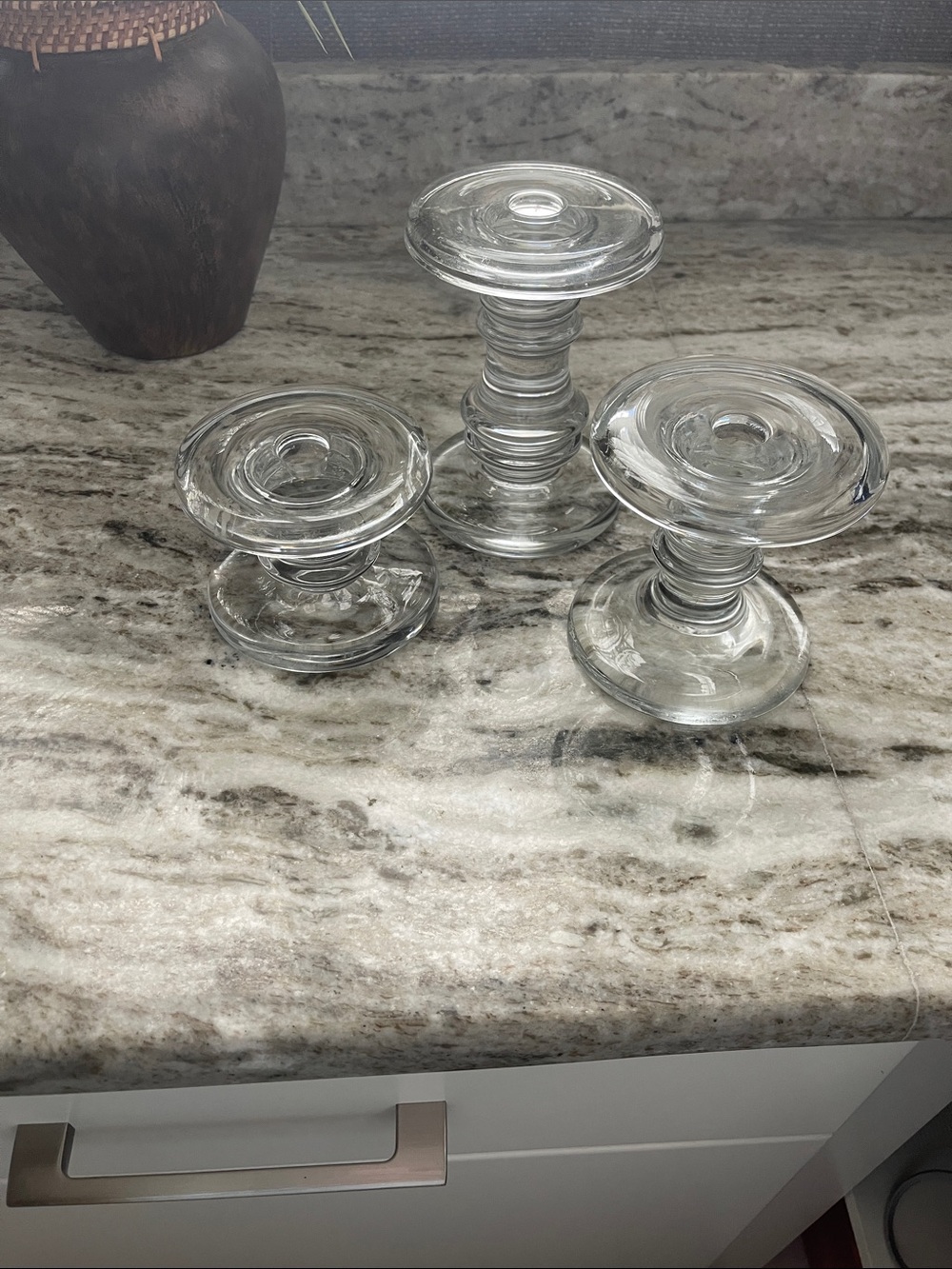 Pottery Barn Clear Glass Candle Holders Trio